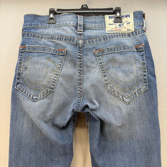 True Religion Jeans Women's 31 (12) Blue Tapered Leg Stained High Rise Fit - Picture 3 of 16